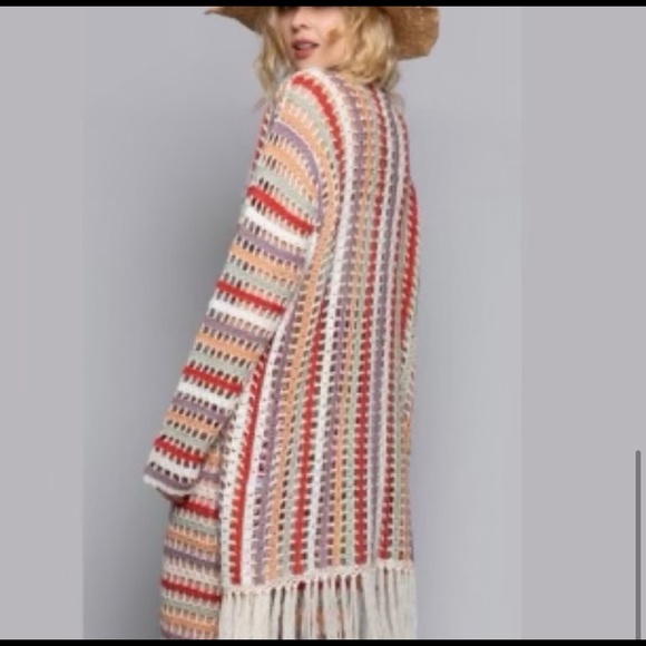 New! POL Cream Multi stripe Open Cardigan tassel - Picture 6 of 6
